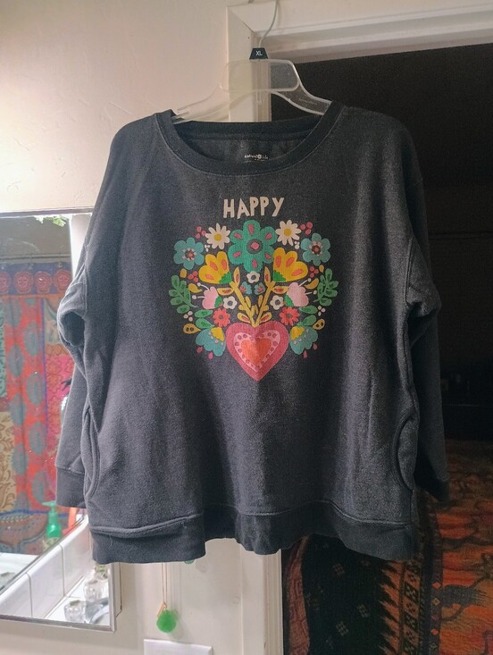 NATURAL LIFE Sweaters - NATURAL LIFE Black Sweatshirt with Colorful Floral Heart Graphic